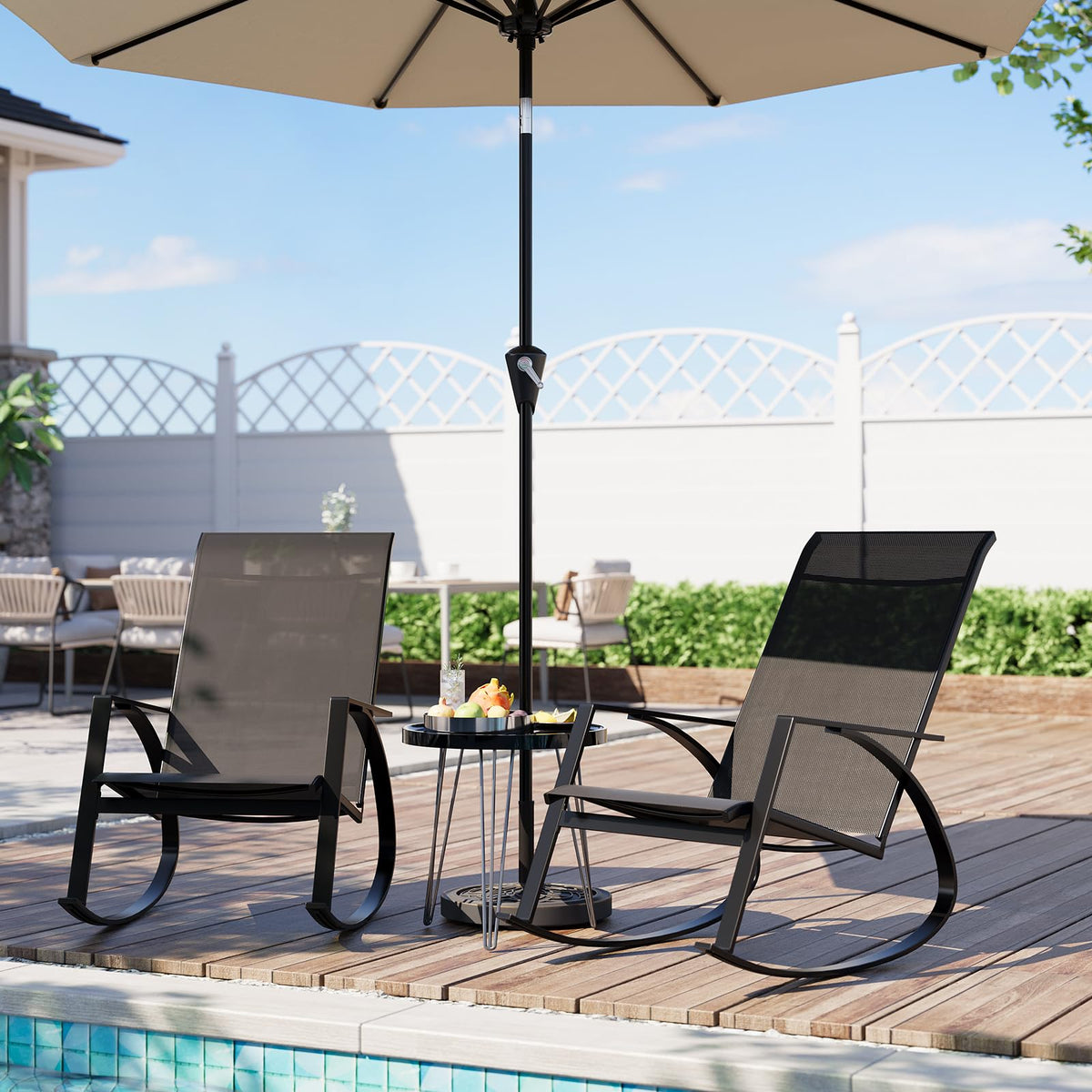 Set de 2 sillas mecedoras Garvee de hierro y textilene resistentes a la intemperie color gris para jardín y patio exterior